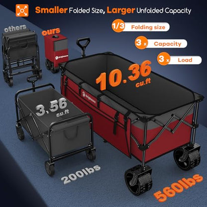 Originsure 300L Beach Wagon Cart Foldable with Big Wheels,560lbs,Grey&Red - color: Grey&red