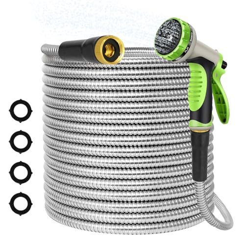 50ft Garden Hose, Heavy Duty Outdoor Water Hose with 10-Way Spray Nozzle, Leak-Proof Brass Connectors, Flexible 50 Foot Hose for Yard & Outdoor,Car Wash - size: 50FT