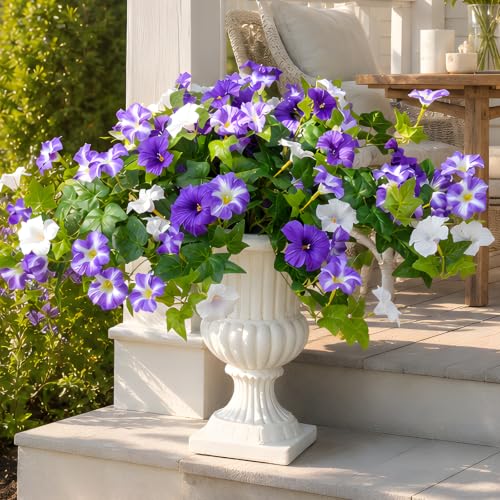 2 Pack Artificial Fake Petunias Flowers for Outdoors,Purple White - color: Purple White, size: 2pcs