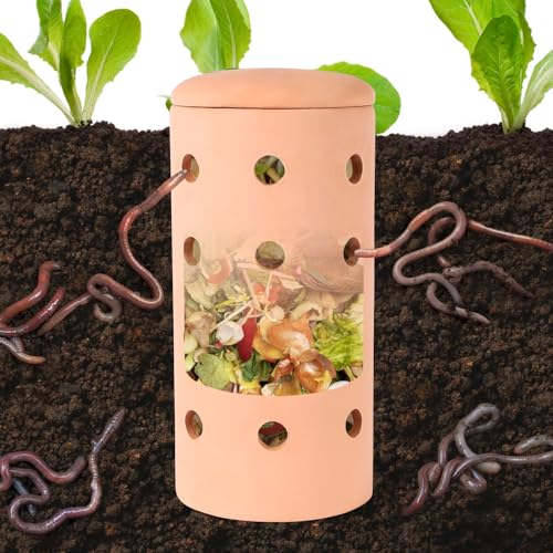 Underground Worm Farm 10 * 4.13 * 4.13Inch Garden Composting bin Ceramics Outdoor Gardening Compost Bin with Holes and Lid Clay for Vegetable Backyard Compost Bin Outdoor - style: 1pcs：10*4.13*4.13Inch