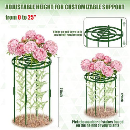 MJZ 8 Pack Peony Cages and Supports, 11.8" D x 25" H Plastic Plant Supports - color: Green-Plastic-8PC