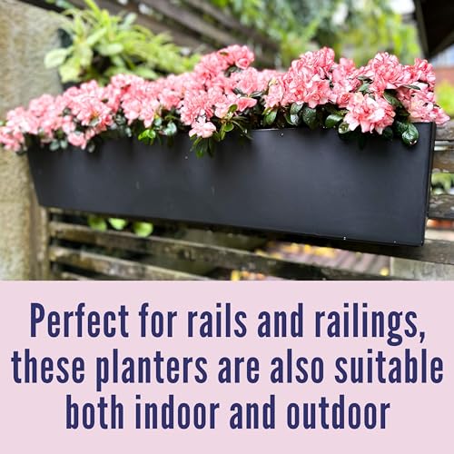 LaLaGreen Rail Planter Boxes for Outdoor (2 Pack, 40") Hanging Flower Pots with Bracket, Black Rectangular Self Watering System Deck Railing Herb Planters Outdoor Plants Container Rail Balcony Fence - color: 40" X 2 (Black)