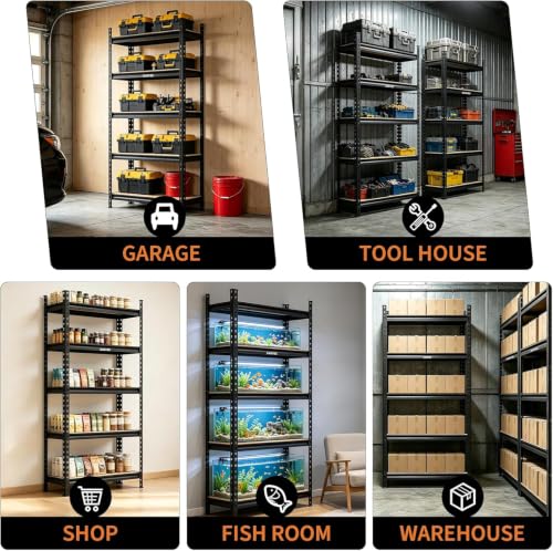 Heavy Duty 5-Tier Storage Shelves, 2204 lbs, 30" W x 12" D x 60" H - size: 60" H x 30" W x 12" D