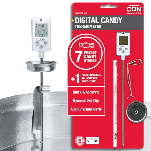 CDN Digital Thermometer Long 8'' Stainless Steel Stem, Adjustable Pot Clip, Preset Candy Stages with Audio/Visual Alerts, Instant Read For Cooking, Deep Frying & Oil - DTC450 - style: Digital Candy Thermometer