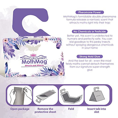 MothMag Clothes Moth Traps (6 Pack) – Pheromone Glue Traps for Wardrobes, Closets, Carpets & Fabrics – Trap for Wool, Cashmere & Silk - color: Purple