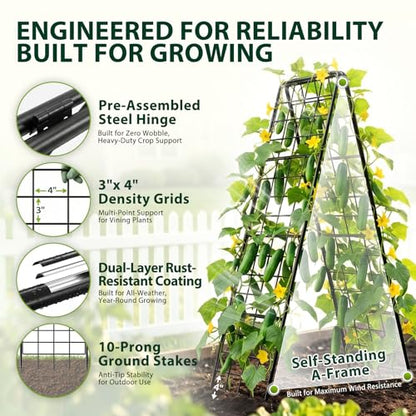 Heavy Duty 50"x17" Adjustable A-Frame Trellis for Climbing Plants Outdoor, Metal Rust-Proof Garden Trellis, Dense Grid Climbing Frame Trellis for Raised Beds, Cucumber, Tomatoes Outdoor (1 Pack)