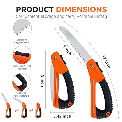 Durable Folding Pruning Saw with Safety Lock - Orange Handle for Camping, Gardening, Tree Trimming - color: Orange