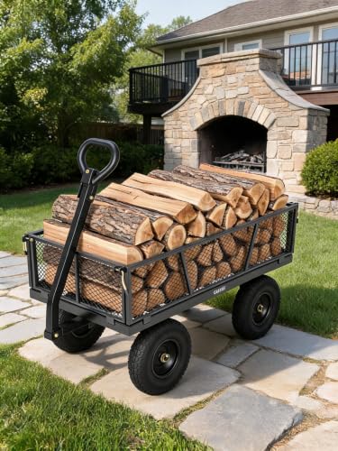 1200LB Heavy Duty Steel Garden Cart, Utility Wagon w/ 13" Tires, Mesh Sides - size: Gray 1200LBS