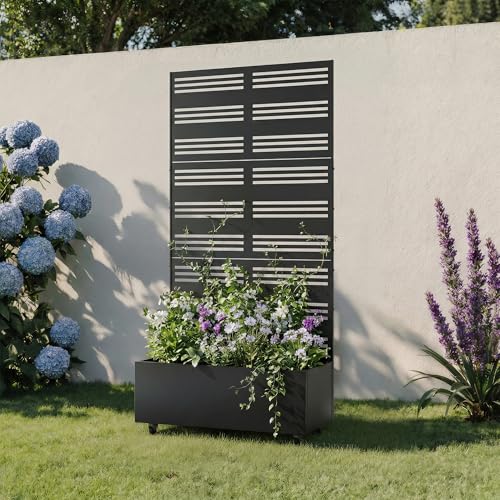 Metal Raised Garden Bed with Trellis and Wheels, 71"x35"x16" (Black-Harold) - color: Black-harold, size: 71"x35"x16"