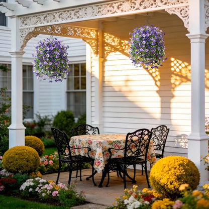 INQCMY 2 Pcs Artificial Fake Hanging Flowers for Outdoors UV Resistant - color: Deep Purple,gradient Purple