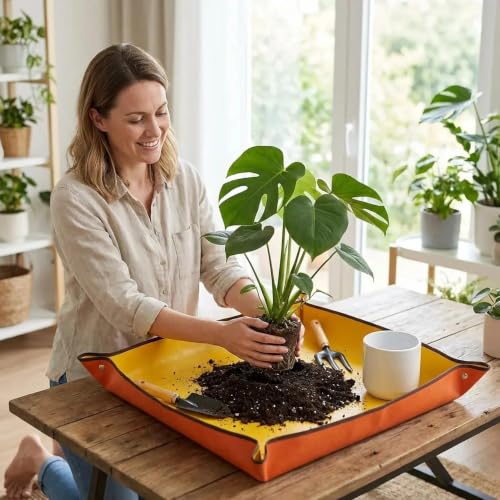 Potting Mat - Greenhouse Waterproof with Snap Corners, 1pc (Yellow,66×66cm) - color: Thickened Yellow, size: 66cm*66cm