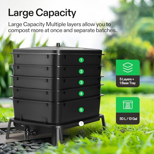 VIVOSUN 5-Layer Worm Compost Bin and Compost Thermometer, 20 Inch Backyard Soil Thermometer with Stainless Steel Dial for Composting Bins, Outdoor Gardening and Planting (0-200°F)