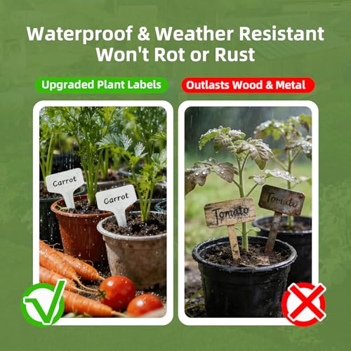 KMOSENIA Plant Labels, 100 Pack T-Type Garden Markers with Pen