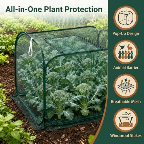 Collapsible Pop-Up Mesh Garden Cover（47''x47''x47''for Square Raised Beds-30% Sunblock，Protective Netting Cage for Vegetables, Fruits & Flowers, Keep Birds and Small Animals Out - size: 47''x47''x47''