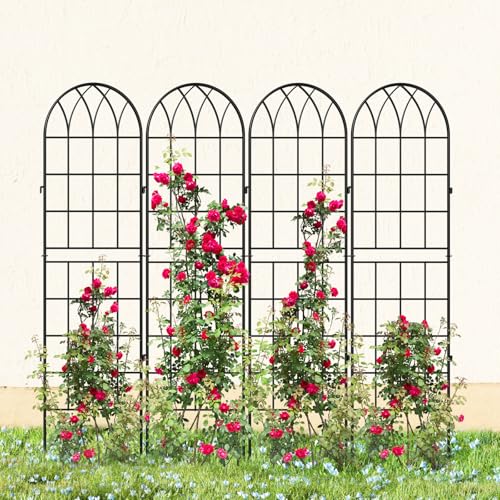 DoCred 4 Pack Garden Trellis for Climbing Plants, 59 Inch Metal Trellis - color: Black, size: 59''H x 16''W/4 Pack