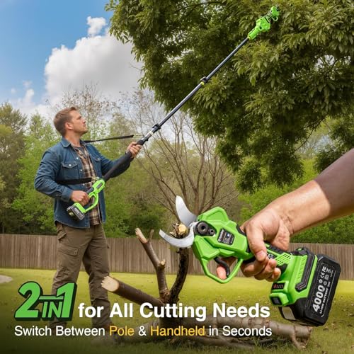 TaskStar 2-in-1 Pole Electric Pruning Shears, 1.6" Cut Cordless Pole Pruner