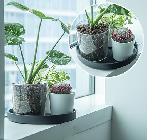 Phoenix Vine 12 Inch Plastic Plant Saucer Water Drip Tray, Heavy Sturdy Round Plant Drainage Tray for Indoors Outdoor, Set of 2, Matte Black, 21-TY-12B-2 - size: 12"