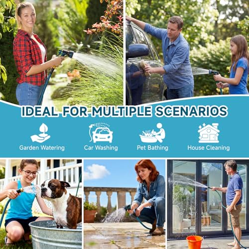 Garden Hose 100FT Non-Expandable Water Hose Lightweight Flexible Kink-Free Leak-Proof Outdoor Hose Portable Watering Pipe for Yard Lawn Camper Outside Durable Fabric with 3/4 Inch Brass Fittings - size: 100FT