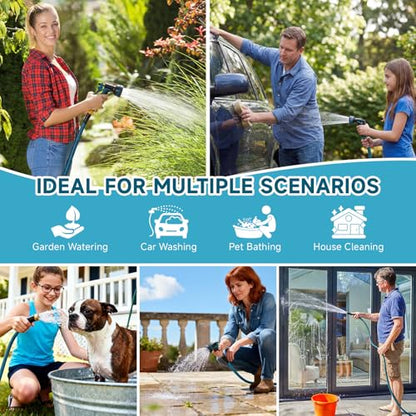 Garden Hose 100FT Non-Expandable Water Hose Lightweight Flexible Kink-Free Leak-Proof Outdoor Hose Portable Watering Pipe for Yard Lawn Camper Outside Durable Fabric with 3/4 Inch Brass Fittings - size: 100FT