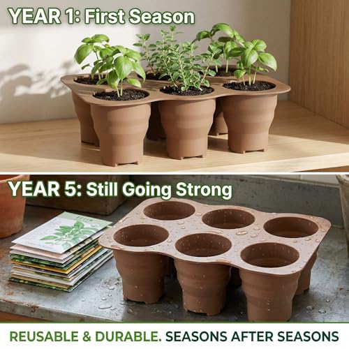 Collapsible Silicone Seed Starter Tray, 6 XL Flexible Pop-out Cells for Easy Transplant, Reusable & Multi-Season Durable Windowsill Seedling Tray, Space-Saving Starter Kit for Vegetables & Herb