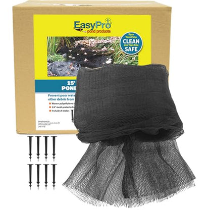 EasyPro NP1515 Premium 3/4-Inch Pond Cover Netting, 15' x 15' with 8 Stakes - size: 15' x 15' with 8 stakes, style: Standard 3/4" Mesh