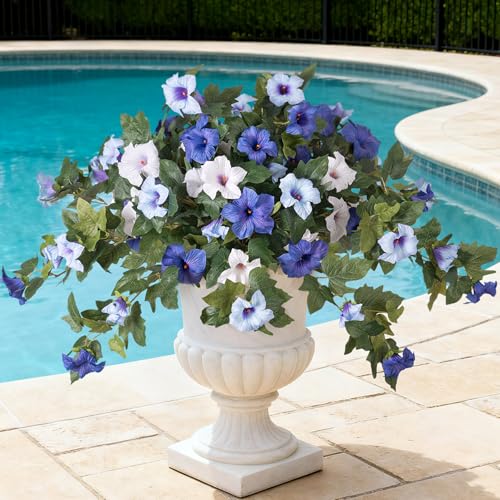Ammyoo Artificial Fake Petunia Flowers for Outdoor Decoration - color: Blue White