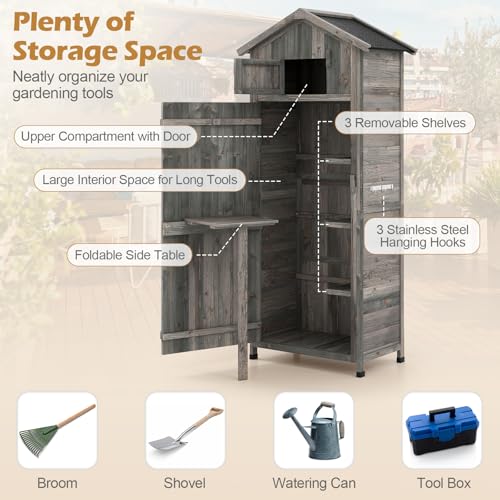 IRONMAX Outdoor Wooden Storage Shed with Folding Table, Grey, 30“x20”x70” - color: Gray