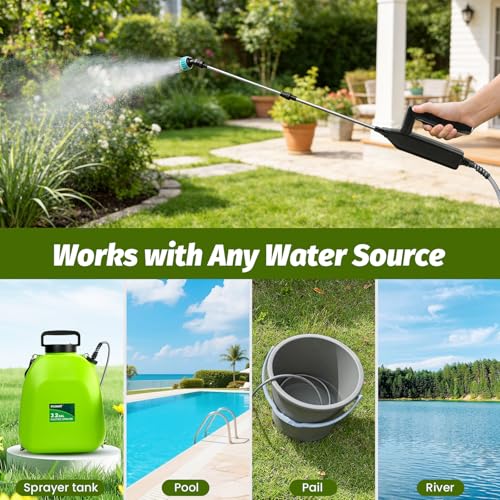 Battery Powered Sprayer Wand with 32.8FT Extended Hose, Electric Garden Sprayer with 3 Speeds & Battery Indicator, 4 Nozzles, 7.4V Portable Weed Sprayer for Lawn Care, Fertilizing, Watering