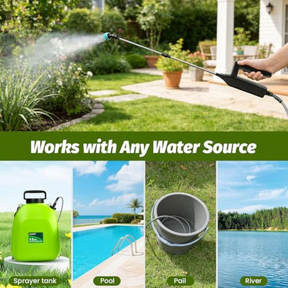 Battery Powered Sprayer Wand with 32.8FT Extended Hose, Electric Garden Sprayer with 3 Speeds & Battery Indicator, 4 Nozzles, 7.4V Portable Weed Sprayer for Lawn Care, Fertilizing, Watering