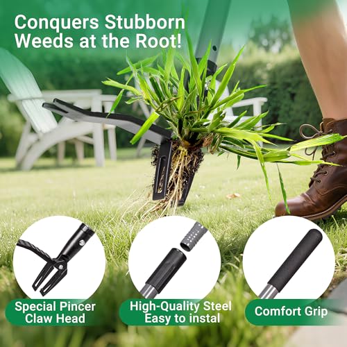 Suchtale 46" Stand Up Weed Puller Tool, Heavy-Duty Metal Claw Weeder