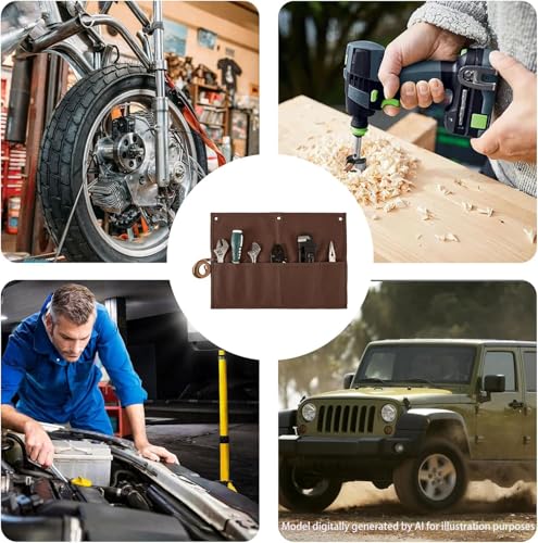 Chisel Roll,Small Tool Roll Pouch,Tool Roll Bag Organizer, Heavy Duty Waxed Canvas Tool Bag, Multi-Purpose Roll-Up Storage Bag for Hand Tools Holder with 6 Pockets Wrench Roll Up Pouch - color: Dark Brown