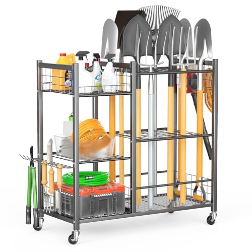 Ultrawall Garden Tool Organizer with Wheels, Yard Tool Storage Stand - size: Large