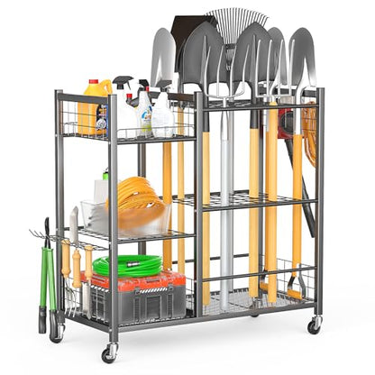 Ultrawall Garden Tool Organizer with Wheels, Yard Tool Storage Stand - size: Large