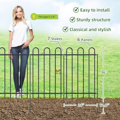 36” x 12’ Outdoor Metal Garden Fence, No-Dig Dog Fence Panels with Stakes - size: Multi Arch 36″H x 12ft (6Panels)