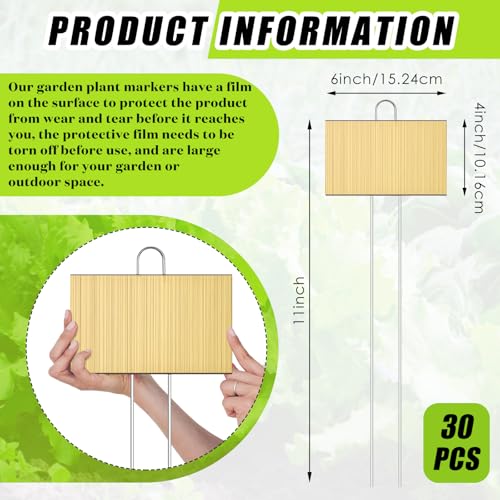 Landhoow 30 Pcs Large Plant Marker, 6'' X 4'' with 11'' Stake, Gold - color: Gold, size: 4'' X 6'' with 11'' Stake