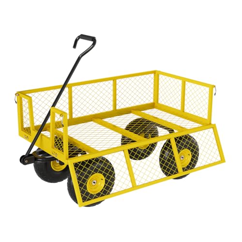 GarveeLife Heavy Duty Steel Garden Cart 500 LBS Capacity 3 in 1 Pullable Garden Wagon with 10 in Wheels for Gardening Soil, Tools, and Plant Transport - color: Yellow, size: 500 lbs
