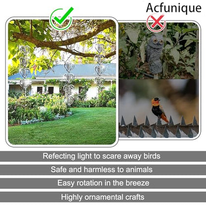 Bird Deterren for Outside Patio,Bird Scare Devices Discs Reflectors Stainless Steel Wind Spinners Reflective Heart Metal Bird Repellen to Keep Birds Away Porch Garden Yard Sparkly Double Side