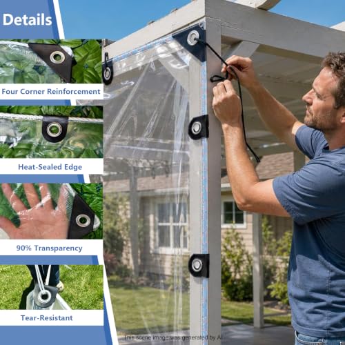 Clear Tarp 6x12ft Heavy Duty – 8 Mil Vinyl Waterproof, UV & Tear Resistant with Rust-Proof Grommets for Chicken Coop, Greenhouse, Patio & Porch Enclosure - size: 6 x 12 FT