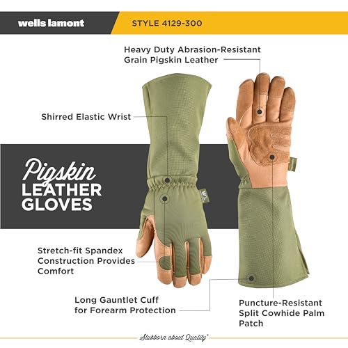 Wells Lamont Women's Leather Rose Pruning Gauntlet Gardening Gloves, Large - size: Large