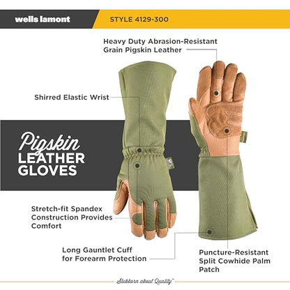 Wells Lamont Women's Leather Rose Pruning Gauntlet Gardening Gloves, Large - size: Large