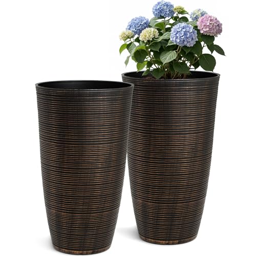 24" Large Outdoor Planters for Plants,Bronze Plastic Tall Flower Pots - color: 23.5" Pp-brushed Bronze