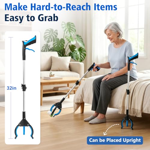 32" 3 Claw Grabber Reacher Tool, Heavy Duty Grabbers for Seniors, Pick Up Stick