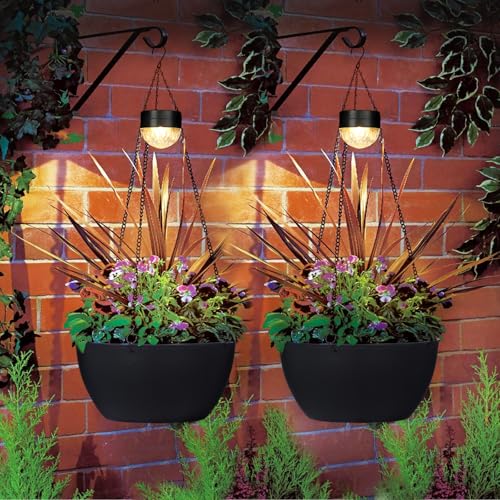 SUNNYPARK 2 Pack Solar Hanging Planters for Plants Outdoor - color: Black