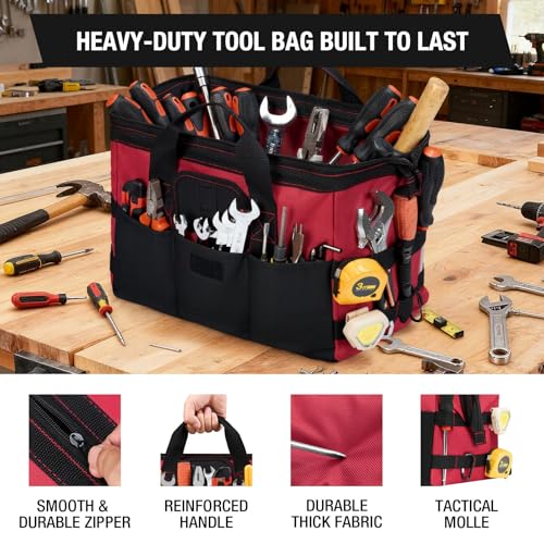 HISEA 3 Pack Heavy Duty Tool Bag, 16-Inch Waterproof Tools Organizer Tote - color: Red, size: 16 Inch