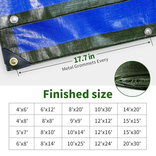 TARPAL 9x9ft Large Tarp Waterproof 16mil Heavy Duty Tarp,Green/Blue tarp - color: Green/Blue, size: 9x9 Feet-Finished size