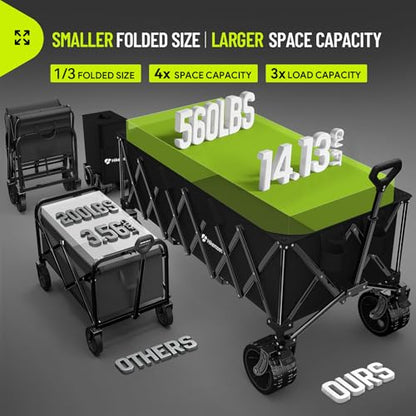 Hikemoon 400L Ultra Large Collapsible Wagon with Big Wheels - Black - color: Black-a