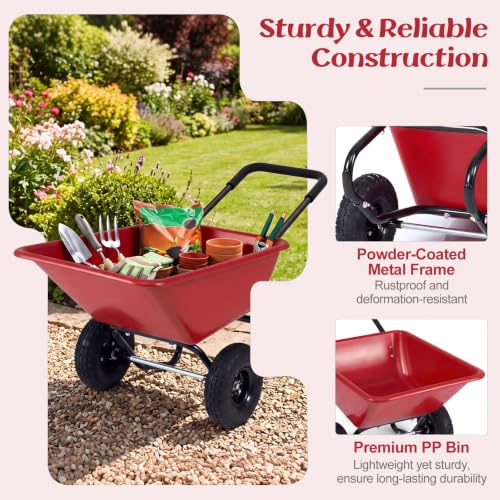 Goplus 2 Wheel Wheelbarrow, 330 LBS Utility Garden Cart (Red) - color: Red