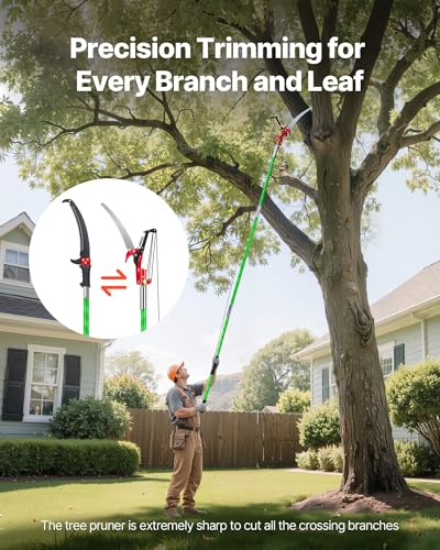 VEVOR Manual Pole Saw, 3.87-27 ft Extendable Pole Tree Pruner with Scissors, Sharp 65Mn Steel Blade, Lightweight Fiberglass Handle Pole, for High Branch Trimming, Pruning Tool for Palms and Shrubs