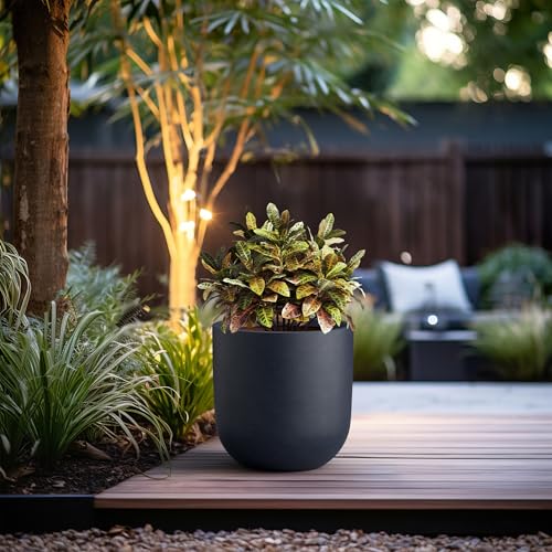 Kante Large Round Capsule Charcoal Concrete Planter 16.5" Dia, Outdoor - color: Charcoal, size: 16.5"Dia x 16.5"H