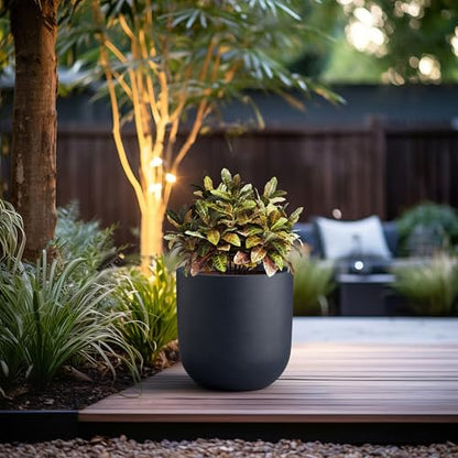 Kante Large Round Capsule Charcoal Concrete Planter 16.5" Dia, Outdoor - color: Charcoal, size: 16.5"Dia x 16.5"H